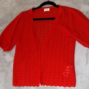 Wilfred Bright Red Short-Sleeve Knit Cardigan